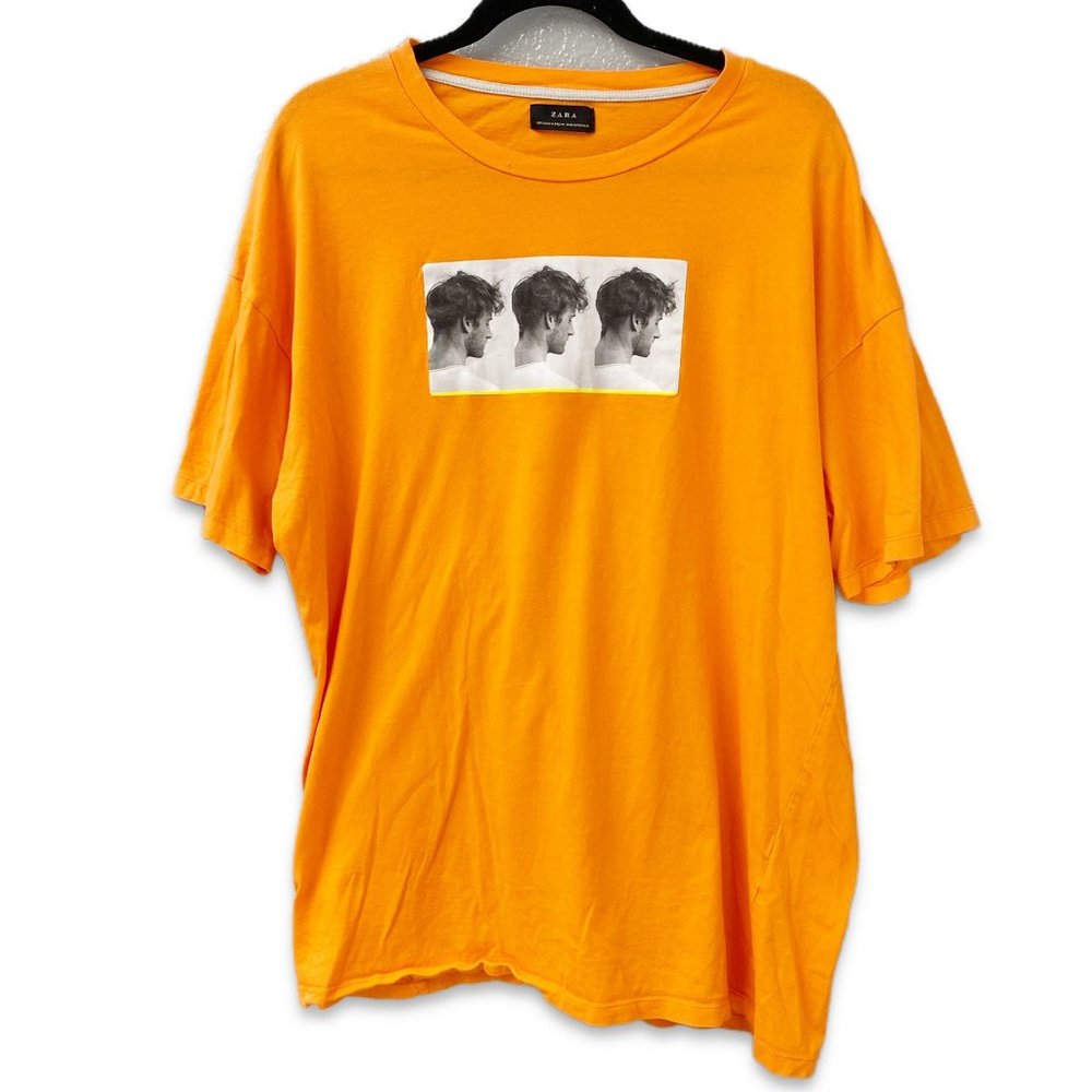 Zara - Mens, Orange, Graphic Short Sleeve Tee, Size XL
